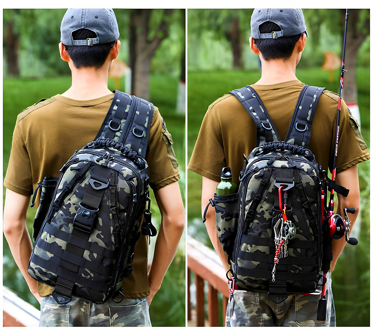 Tactical Fishing Backpack / Crossbody Bag, 3-Layer – product photo