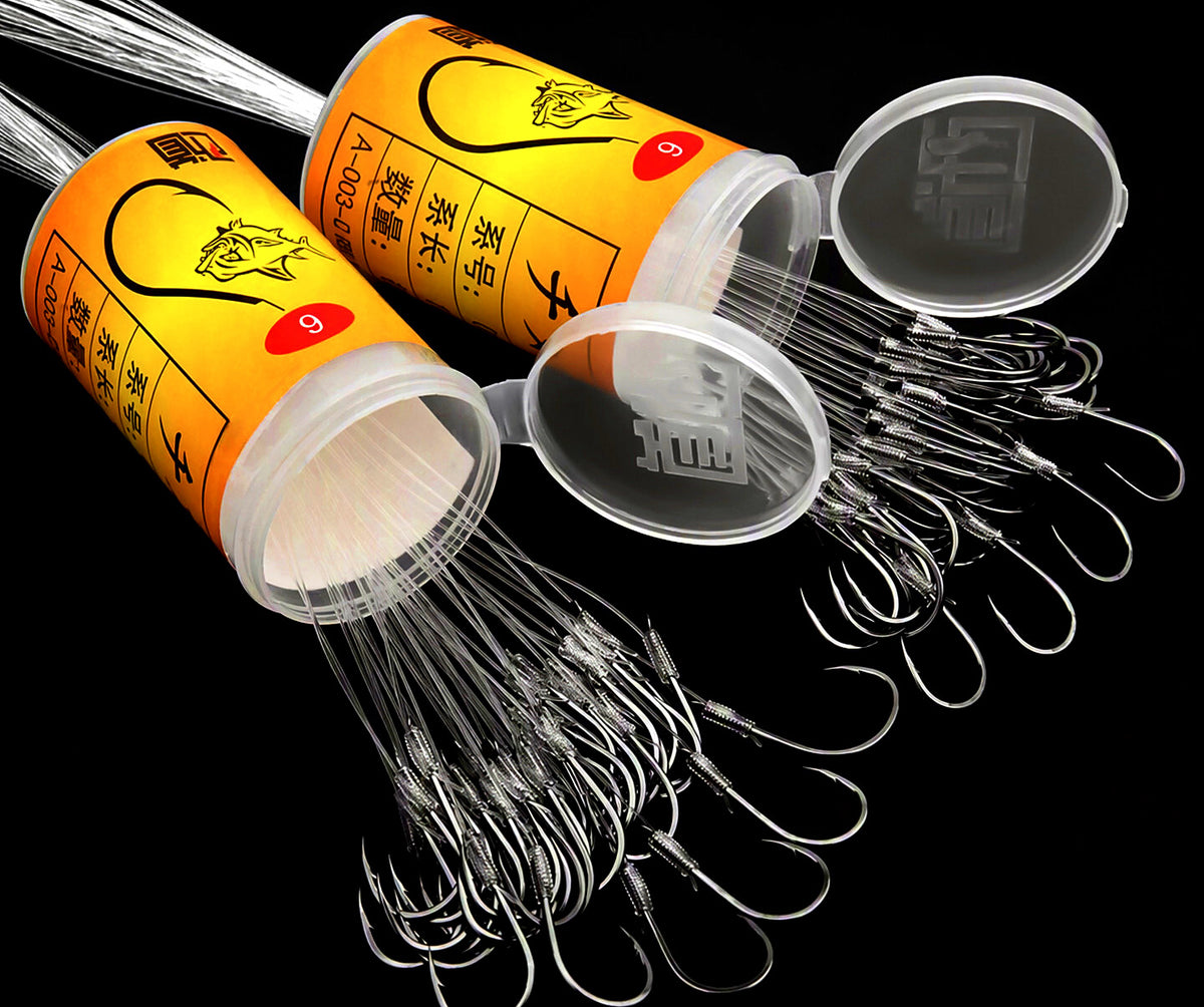 Pre-Tied Snelled Hooks, Bucket Pack of 40, 1 m Leader – product photo