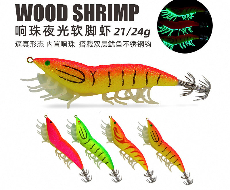Wood Shrimp Squid Jig with Rattle, 3.5 Size, 21-24 g – product photo