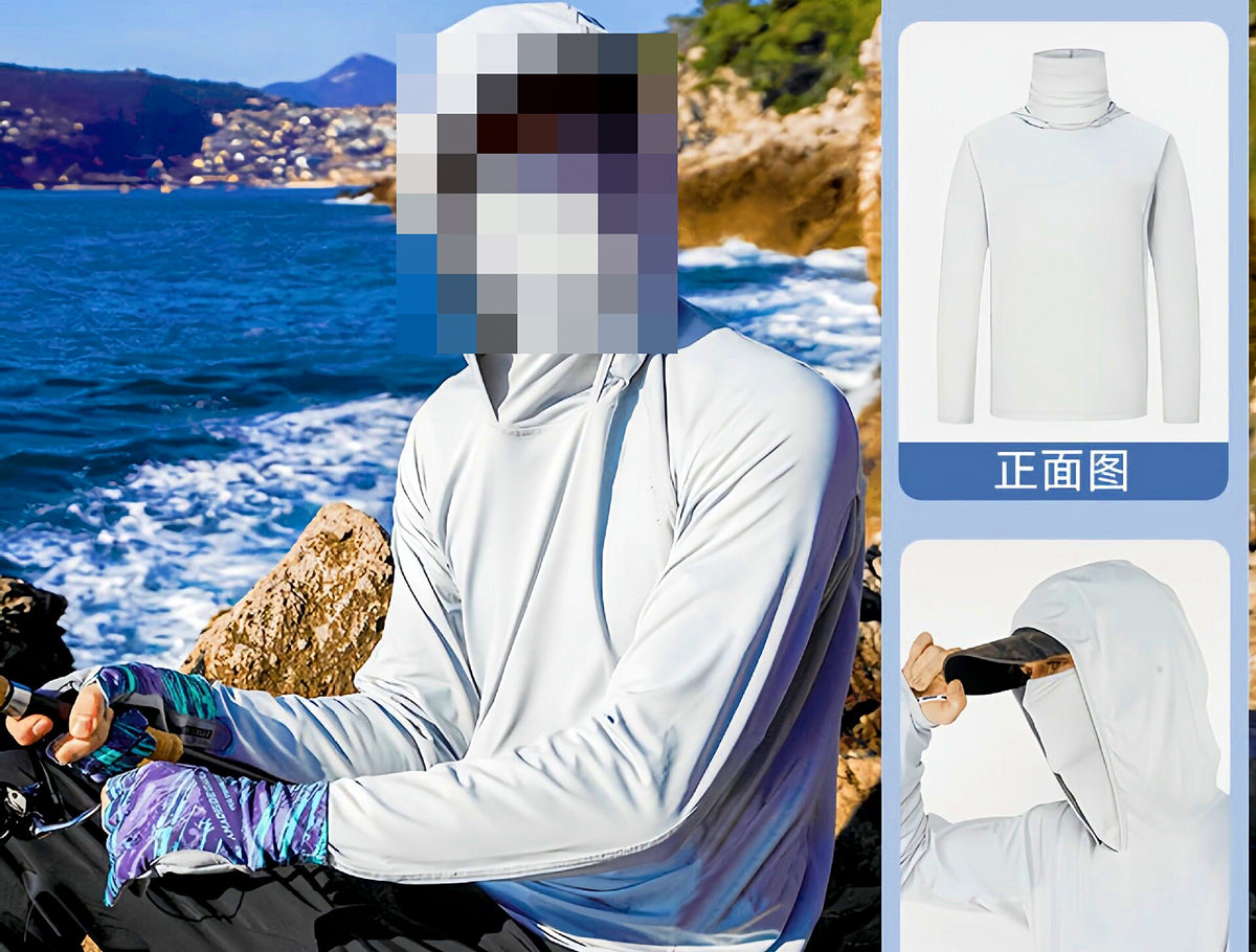 Men's UV Sun Protection Fishing Shirt, Ice Silk, Face Cover – product photo