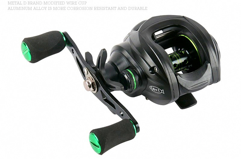 Baitcasting Reel, 7.2:1 Gear Ratio, Metal Spool, Black Green – product photo