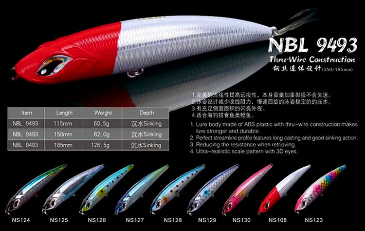 Sinking Pencil Lure, 115–185 mm, 60.5–126.5 g (2.1–4.5 oz) – product photo