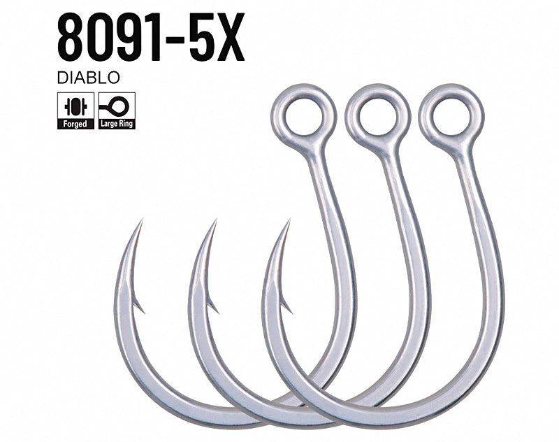 High Carbon Steel Barbed Single Hooks, Sizes 2/0–7/0 – product photo