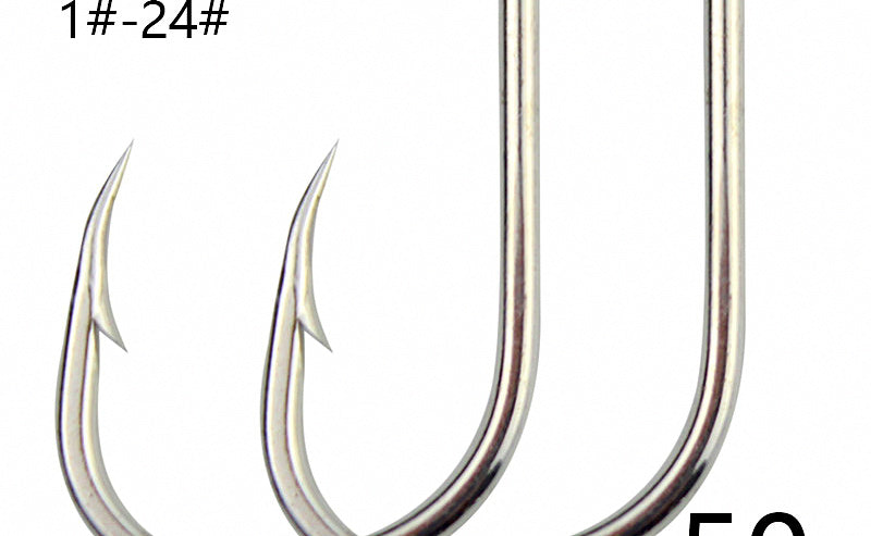 Iseni Barbed Long Shank Hooks, Bright Tin, 50 pcs – product photo