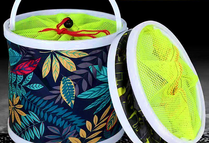 Folding Fishing Bucket with Rope, Oxford Cloth, 14.5–25 cm – product photo