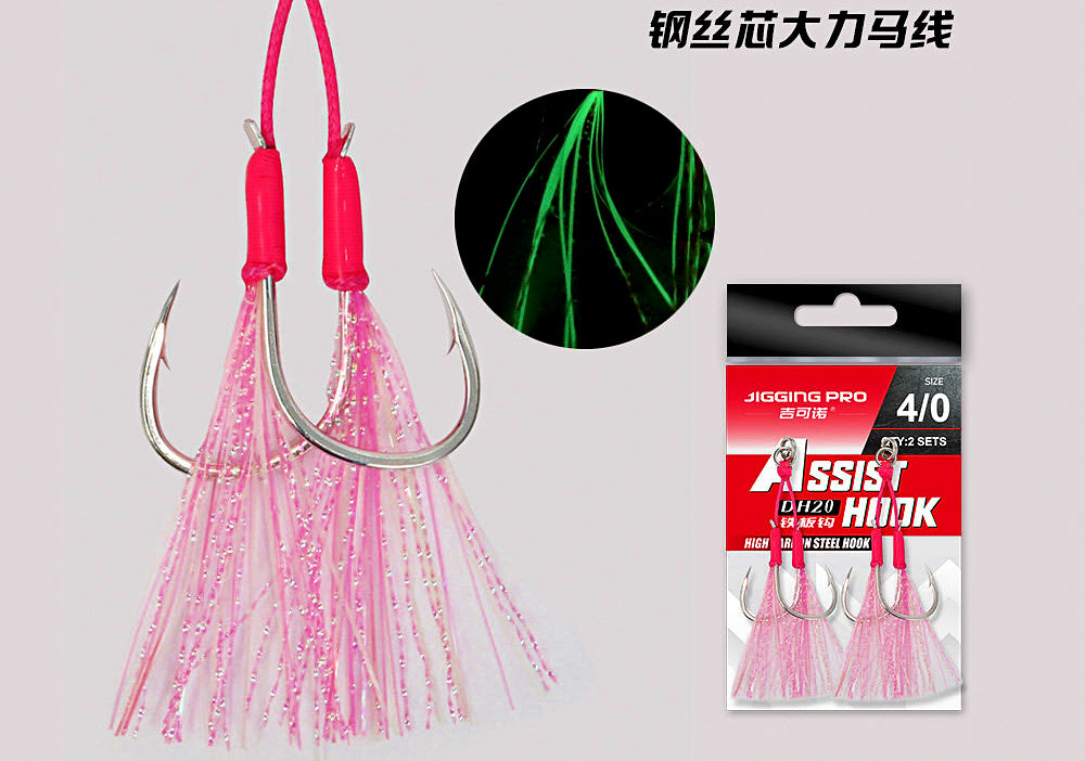 Wire Double Assist Hooks with Glow Thread, 1/0–5/0 – product photo