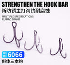 Barbed Treble Hooks, High-Carbon Steel, Sizes 1/0–10 – product photo