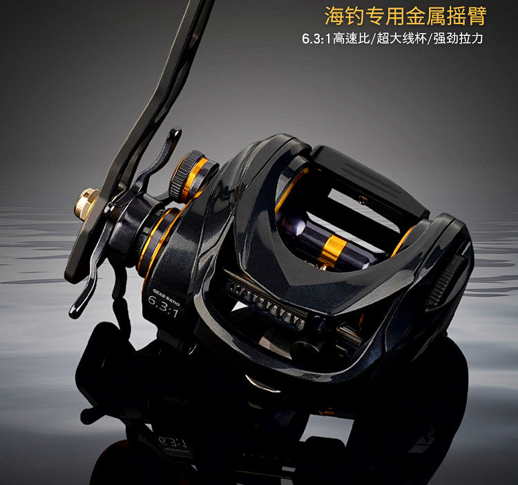 Saltwater Round Baitcasting Reel, Boat Fishing, Single Arm Handle – product photo