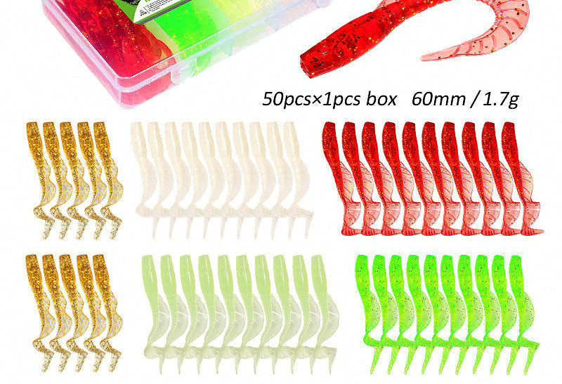 Skirted Curly Tail Soft Bait Kit, 6 cm (2.4 in) w/ Jig Hooks – product photo