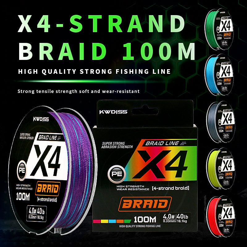 4-Strand PE Braided Fishing Line, 100 m (109 yd), 6–100 lb – product photo