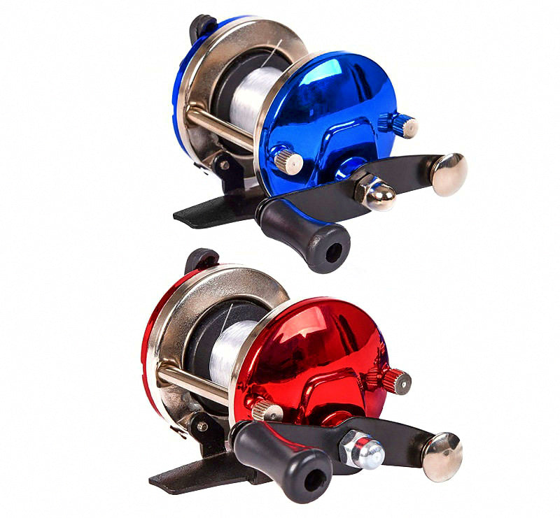 Mini Metal Teardrop Closed-Face Reel, Red or Blue – product photo