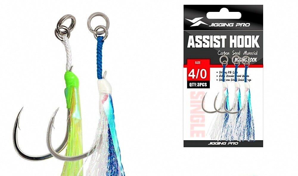 Single Hook Metal Jig, Barbed, 3-Pack, Sizes 1/0–4/0 – product photo