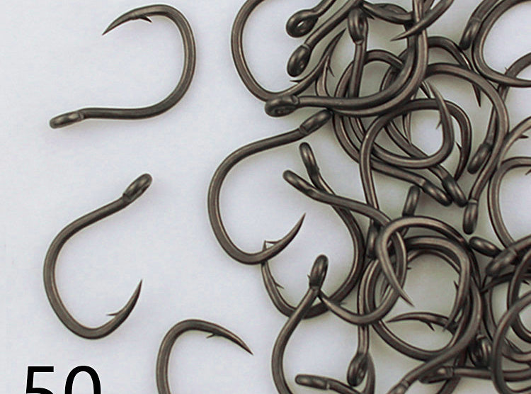 Barbed Bent-Back Hooks, PTFE Finish, 50 pcs, Sizes 6–14 – product photo