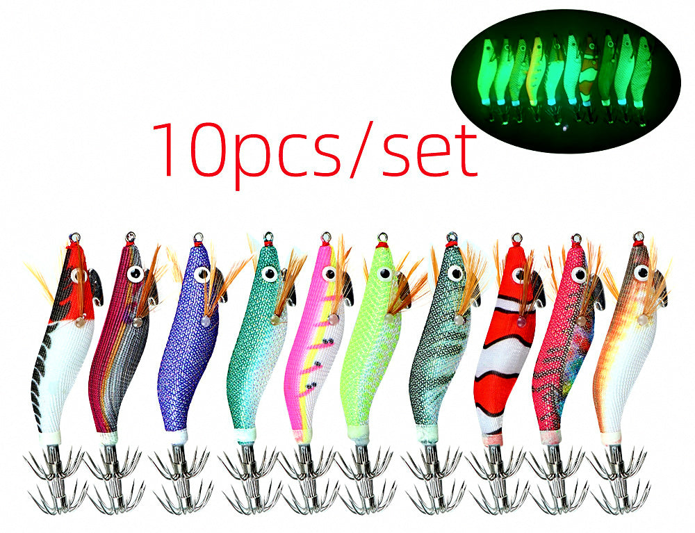 Glow Mini Wood Shrimp Squid Jig, 10 Pack, 1.5–2.2 Size – product photo
