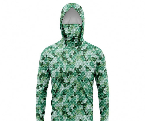 Men's Hooded Sun Fishing Shirt with Face Mask, Quick-Dry – product photo