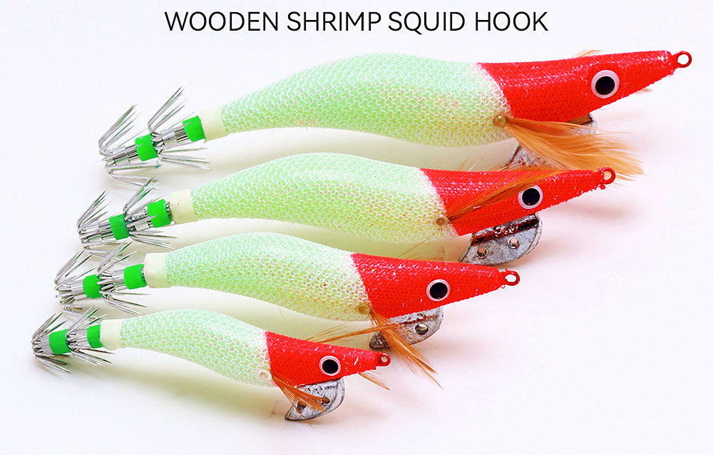 Red Head Glow Shrimp Squid Jig with Rattle, 7.5–21 g (0.3–0.7 oz) – product photo