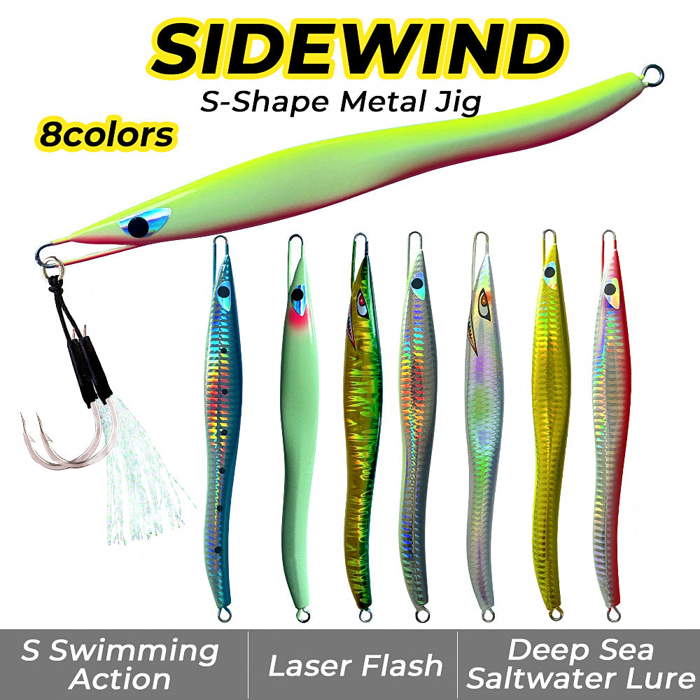 S-Shape Slow Pitch Jig, Glow & Laser, 100–200 g (3.5–7.1 oz) – product photo