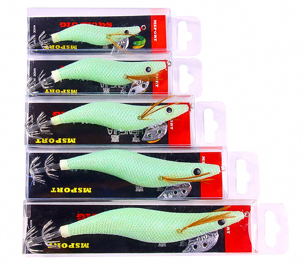 Wooden Shrimp Squid Jig, Glow, 8–15.5 cm (3.1–6.1 in) – product photo