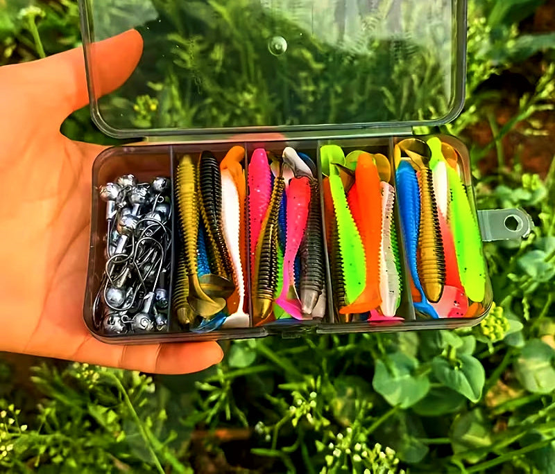 Soft Plastic Paddle Tail Lure Kit with Jig Heads, 50 pc – product photo