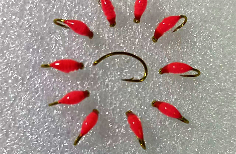 Red Head Peach Pink Nymph Flies, Barbed, Size 8–20 (5/10 Pack) – product photo