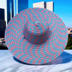 Wide Brim Sun Hat, Red/Blue Colorblock, Round Crown – product photo