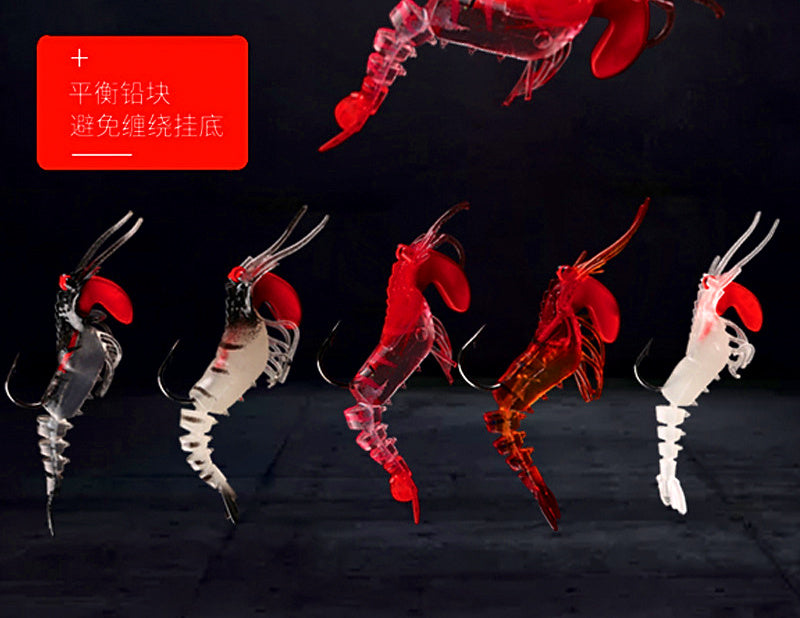 Jointed Soft Shrimp Lure, Glow and Clear Colors – product photo