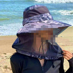 Wide Brim Sun Hat with Neck Flap and Mesh Face Veil – product photo
