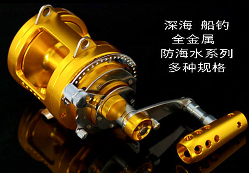 Two-Speed Conventional Trolling Reel, Gold, Saltwater – product photo