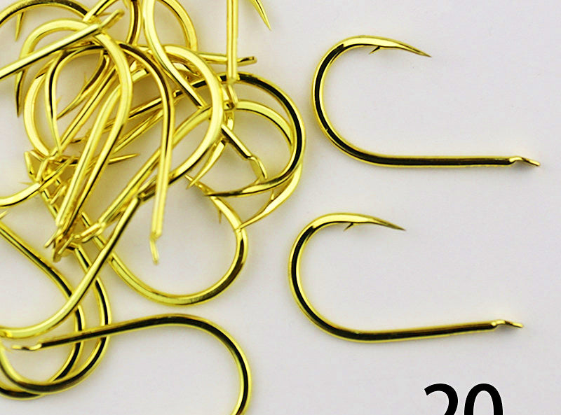 High Carbon Steel Barbed Hooks, Gold, Bulk Pack, Sizes 7–11 – product photo