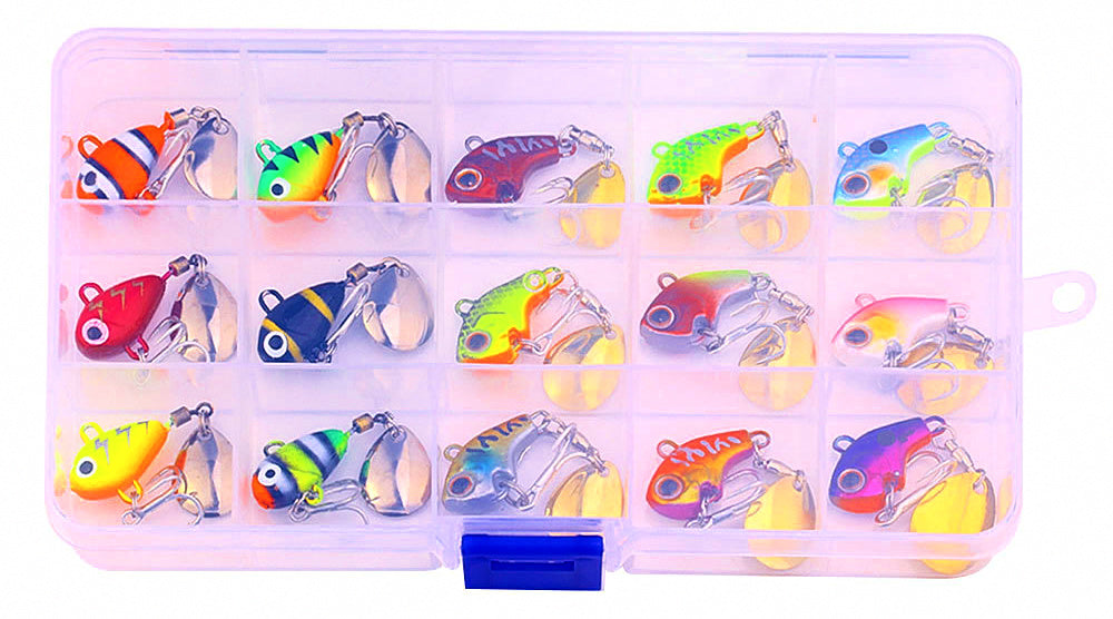 Micro VIB Blade Bait Lure Set with Spoons, 15-Piece – product photo