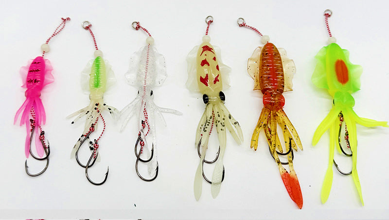 UV Glow Squid Jig Soft Bait, Double Hook, 10-15 cm (4-6 in) – product photo