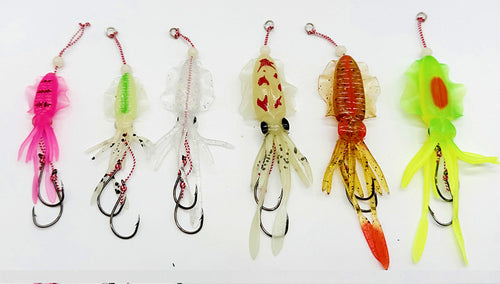 UV Glow Squid Jig Soft Bait, Double Hook, 10-15 cm (4-6 in) – product photo