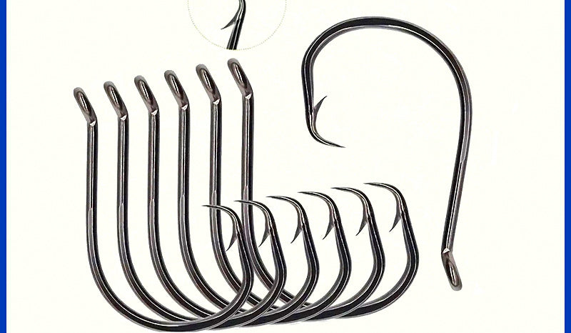 Black Octopus Hooks, High Carbon Steel, Barbed, Sizes 1 to 10/0 – product photo