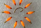 Orange Nymph Fly, Red Head, Barbed Lead Head Hook, Sizes 8–20 – product photo