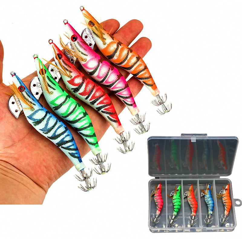 Glow Wood Shrimp Squid Jig, Sizes 2.0 / 2.5 / 3.0