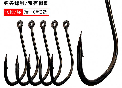 Iseni Eyed Single Hook, Barbed, 10-Pack, Sizes 7–18 – product photo