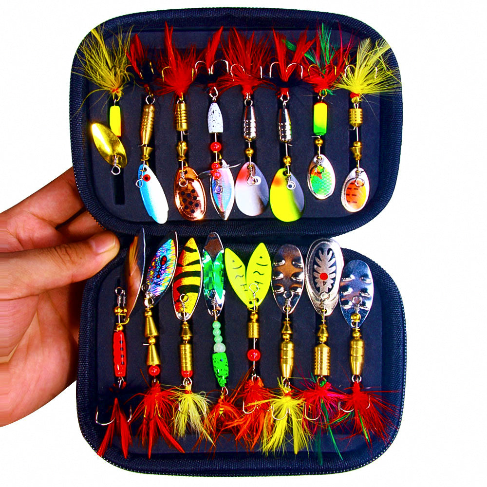 Spinner Spoon Lure Kit with Feathers, 16-Piece Set – product photo