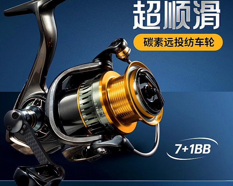Long Cast Spinning Reel, 8 Bearings, 5.1:1 Gear Ratio, Metal Spool – product photo