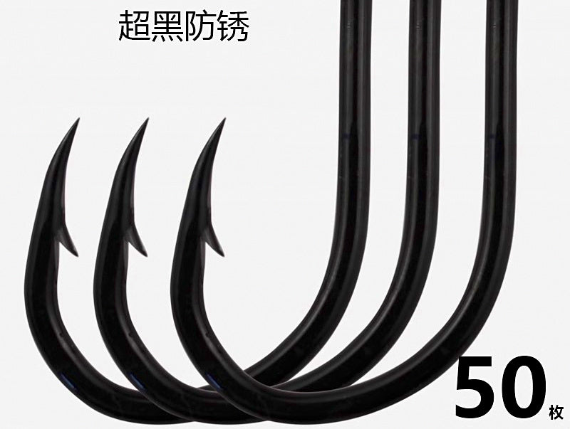 4X Heavy Black Tube-Eye Saltwater Hooks, Sizes 16–28 – product photo