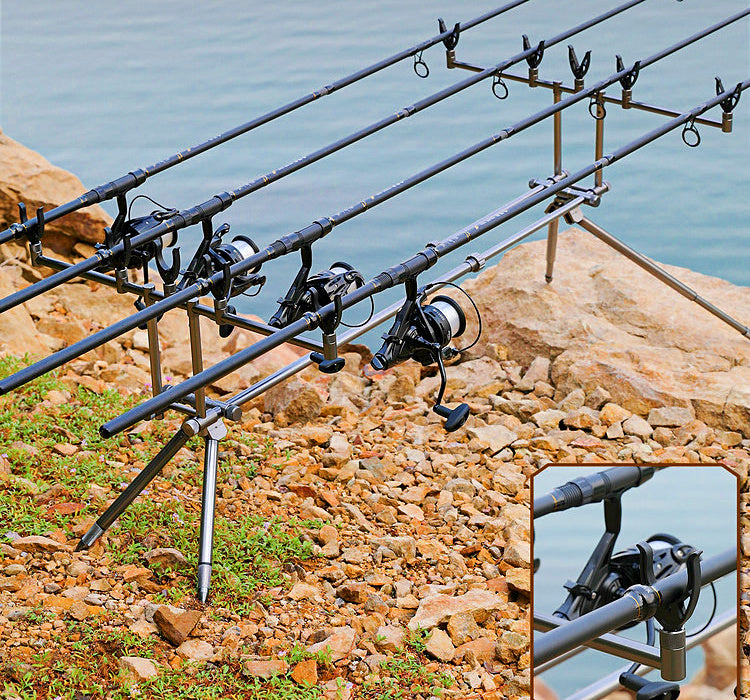 Carp Rod Pod, 5-Rod Double Crossbar Aluminum Alloy Stand – product photo