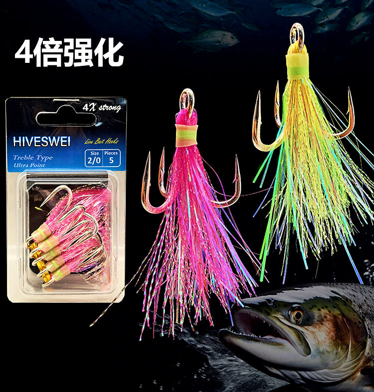 4X Treble Hooks, Sizes 4–2/0, Glow Bright Wire Colors – product photo