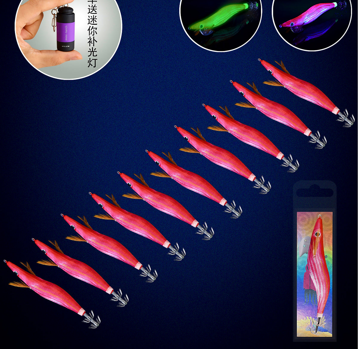 Watermelon Red Wood Shrimp Squid Jig, Size 3–3.5 (12–13.5 cm) – product photo