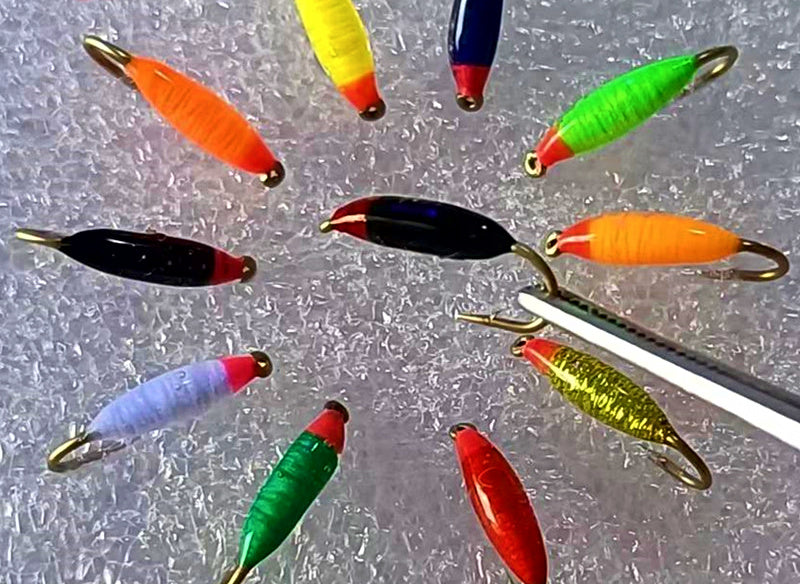 Pink Head Red Worm Fly Hooks, Barbed, Sizes 14–20, 10 pc – product photo