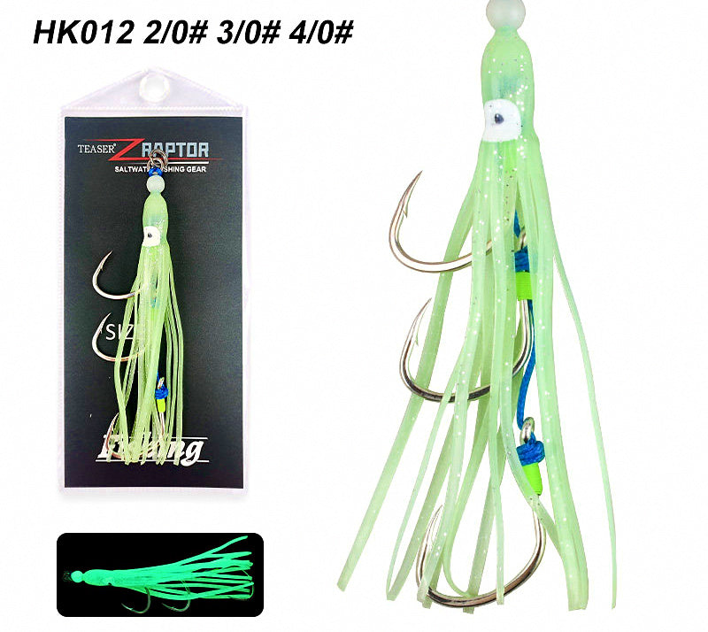 Luminous Squid Skin Treble Hook, PE Line Tied, 2/0–4/0 – product photo