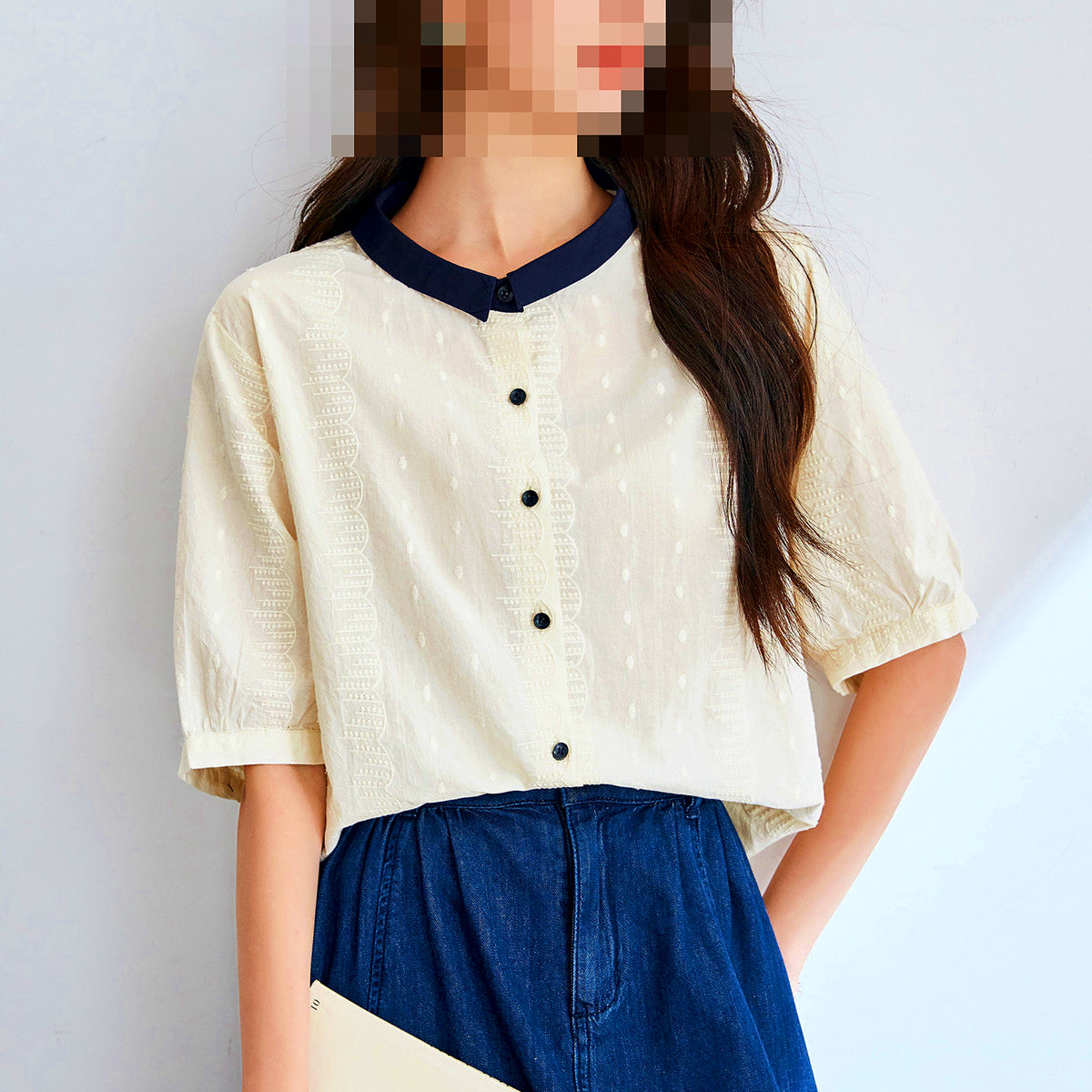 Women's Floral Embroidered Cotton Short Sleeve Shirt – product photo