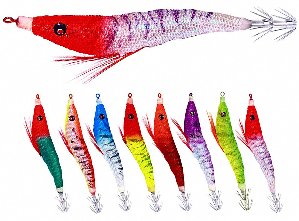 Glow Wood Shrimp Squid Jig, 9 cm and 10 cm (3.5 in, 3.9 in) – product photo