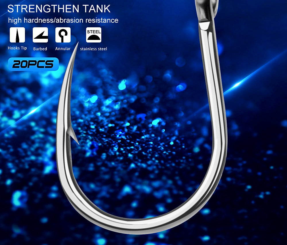 Stainless Steel Barbed Eyed Hooks, Sizes 1/0–13/0 – product photo