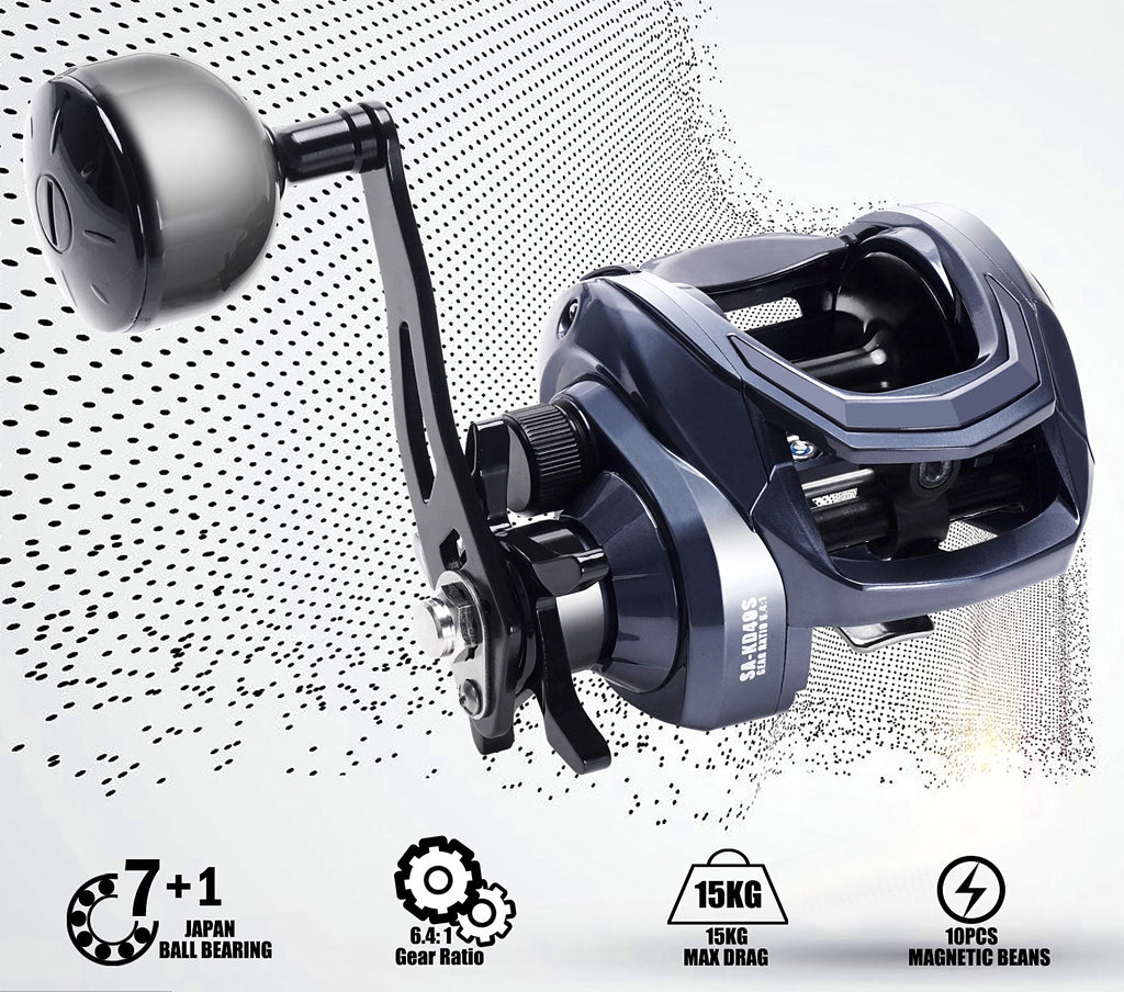 All-Metal Baitcasting Reel, Wide Body Gray, Left/Right Hand – product photo