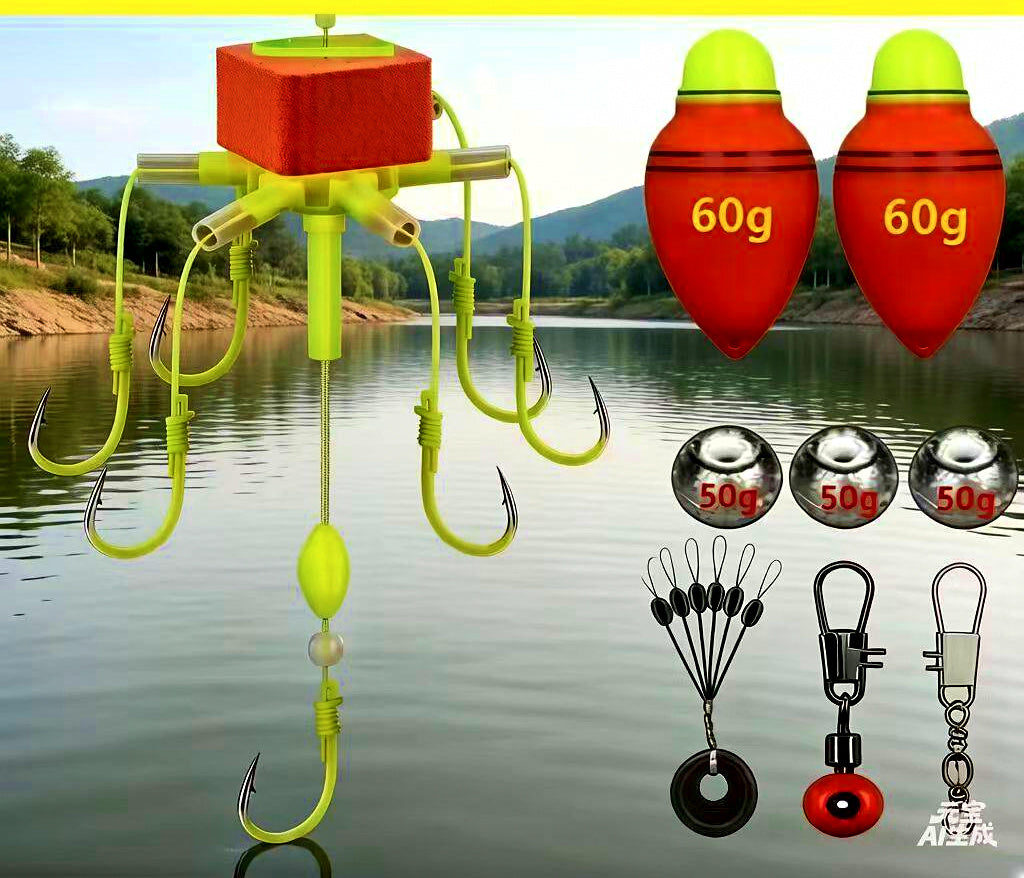 Explosion Hook Rig Set with Belly Float, 5-8 Hooks – product photo