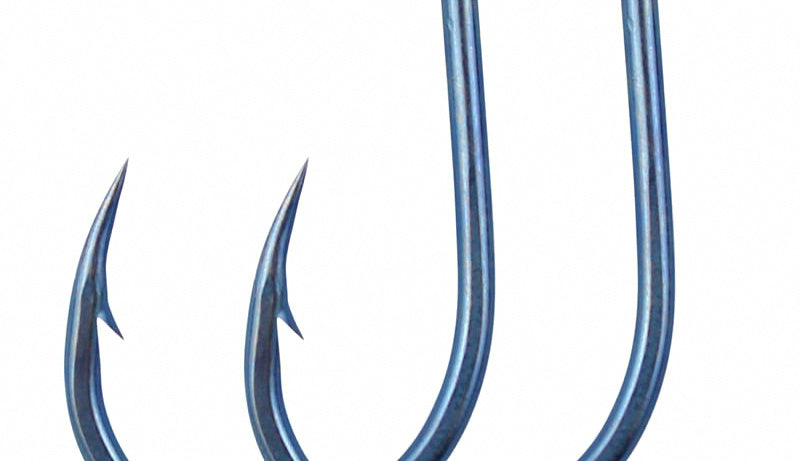 Barbed Eyed Hooks, Blue Finish, Sizes 1–16, 50–1000 pcs – product photo